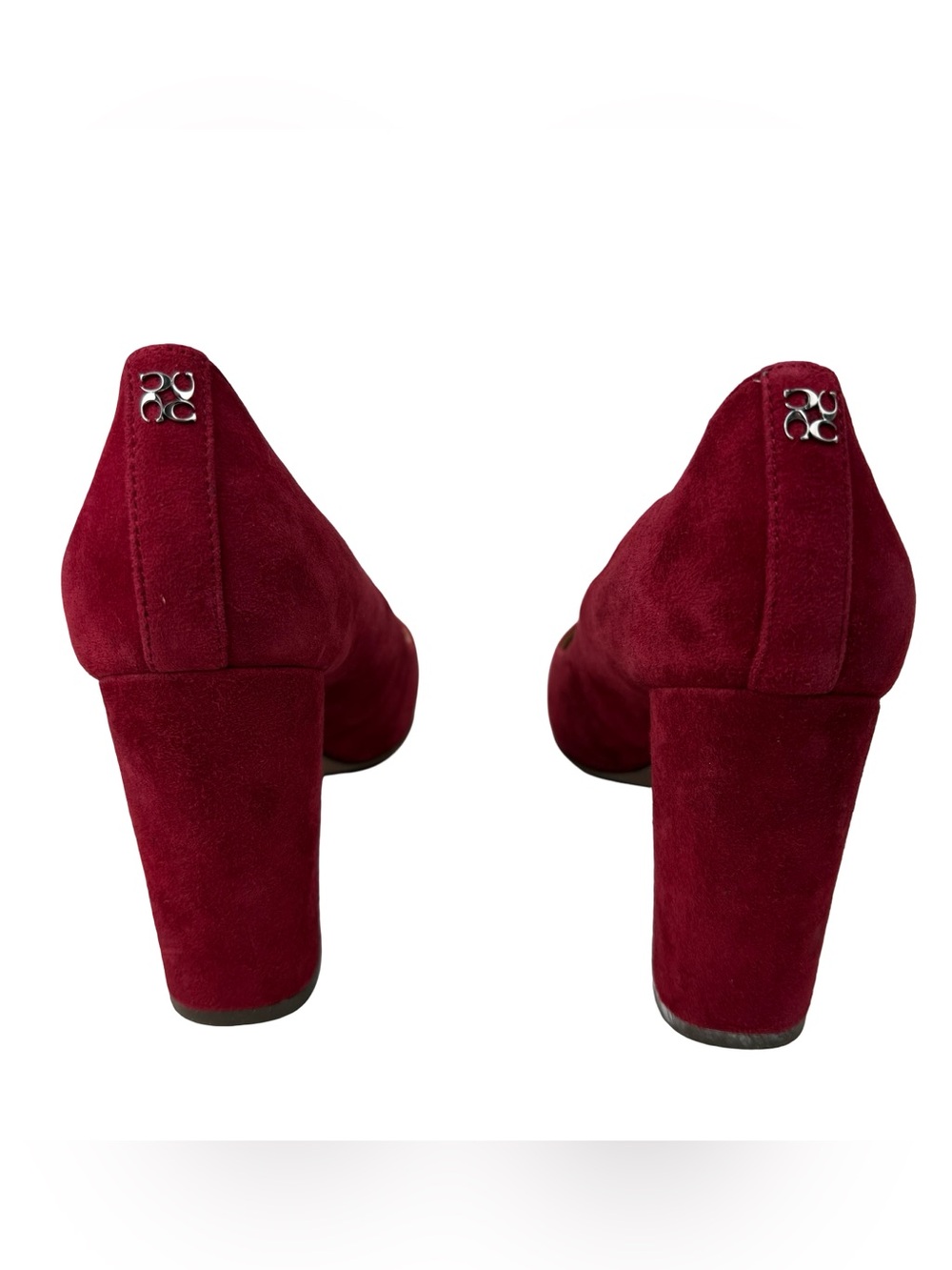 Coach Ophelia Block Heel Pumps Women’s 8 B Scarlet Red Suede Logo Accent Preppy - Picture 6 of 10